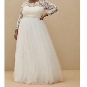 IVORY LACE & TULLE BEADED SASH A-LINE WEDDING DRES